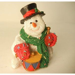 Snowman sitting, Drummer snowman, mantel décor, vintage 1990's